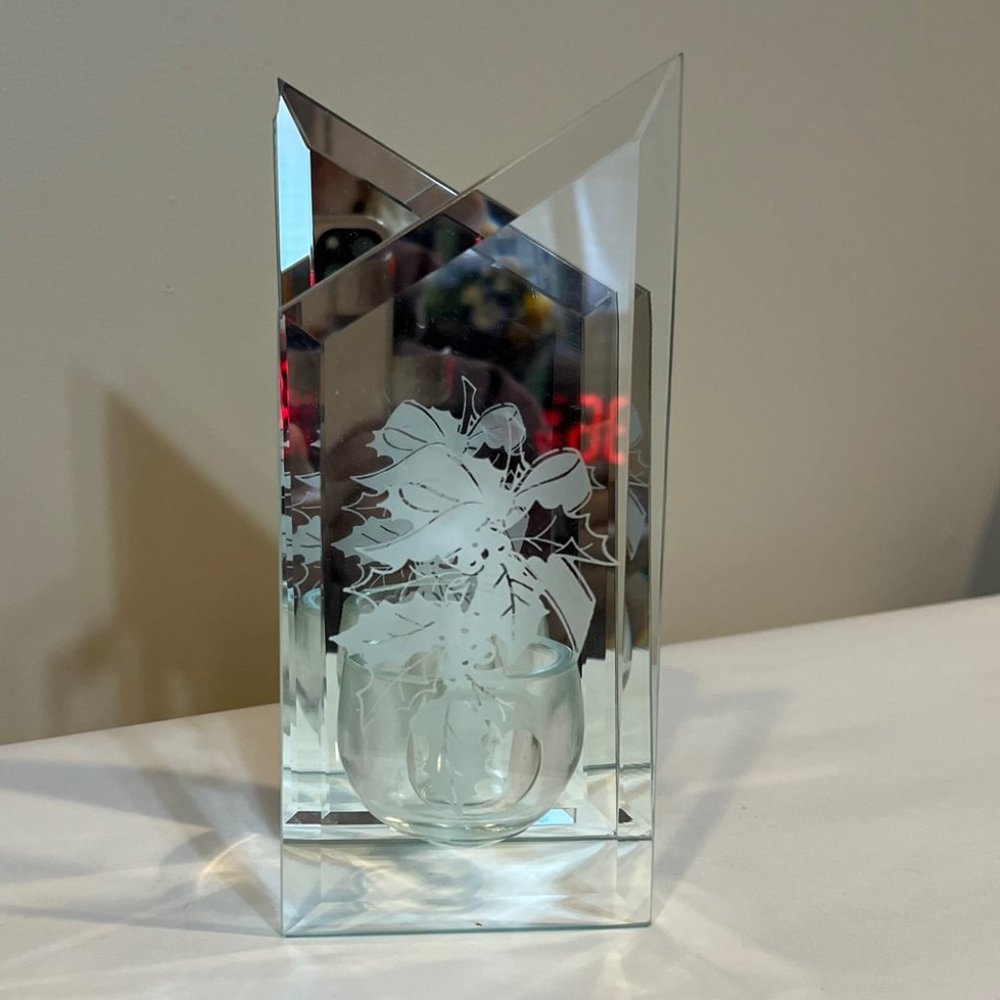 Holiday Holly Mirrored Votive Candle Holder
